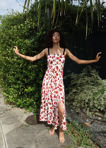 (fw) paloma silk dress with vegan leather straps