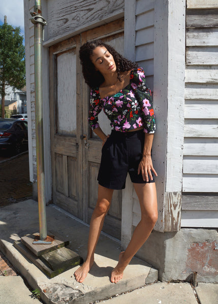 (fw) meli linen corset long sleeve, floral